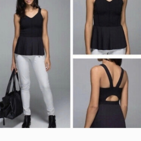 Lululemon City Tank Black Top Peplum Pleat Waist Women’s 4 Gym Athleisure - Picture 4 of 6